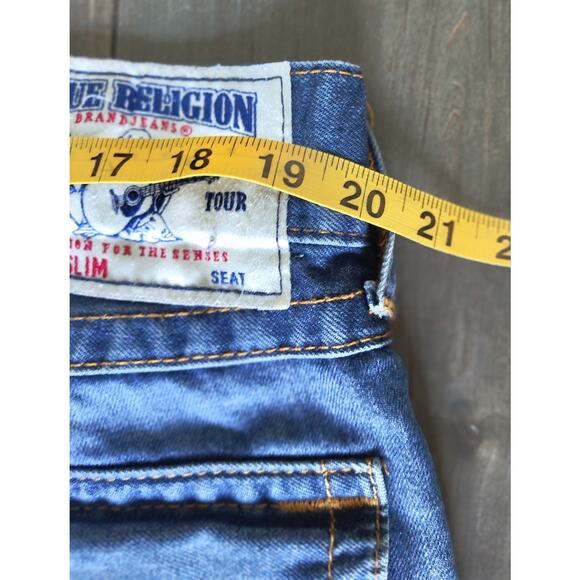 True Religion Mens Jeans 38 Slim Fit Blue Distressed Straight Leg Denim Casual - Picture 8 of 8